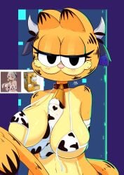 anthro aonoexorcist100 big_breasts bikini cartoon censored cow_print cursed furry garfield_(series) garfield_the_cat orange_body rule_63