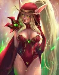 big_breasts blonde_hair blood_elf green_eyes minoryfox valeera_sanguinar world_of_warcraft