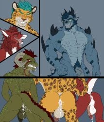 angry anthro argonian athletic balls blush bodily_fluids cum cum_inside dragon excited felid genital_fluids genitals group hi_res hunterramirez jaguar male male/male mammal microsoft muscular mythological_creature mythological_scalie mythology nipples noe_(hunterramirez) pantherine penis saliva scales scalie sergal smile the_elder_scrolls