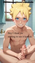 ai ai_generated airhead bath blowjob boruto:_naruto_next_generations cum femboy handjob kawaki looking_at_viewer male male/male male_focus males_only naruto naruto_(series) nude oblivious petite pleasurecode precum suggestive suggestive_look tease trap tricked tricked_into_blowjob uzumaki_boruto uzumaki_naruto yaoi