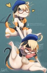 animal_genitalia animal_penis anus autofellatio balls blush capcom clear_cum collar domestic_cat eyewear felid feline feline_genitalia feline_penis felis felyne fermusieboir4 genitals glasses hi_res lynian male mammal masturbation monster_hunter oral oral_masturbation palico penile penile_masturbation penis semi-anthro shaking solo text trembling url wearing_glasses