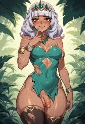 1futa ai_generated clauss dark_skin erection futanari large_ass large_breasts league_of_legends nipples penis qiyana_yunalai testicles wide_hips