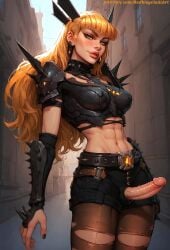 1futa abs ai_generated armor armored athletic athletic_futanari balls bangs belt belt_buckle big_penis blonde blonde_female blue_eyes breasts denim_shorts dickgirl fit fit_futanari fringe fringe_hair futa_focus futa_only futanari long_hair looking_at_viewer magik_(illyana_rasputin) magik_(marvel_rivals) marvel marvel_rivals midriff nail_polish nails_painted naked pantyhose penis redbisycle ripped_clothing ripped_pantyhose ripped_stockings shorts standing stockings vambraces veiny_penis yellow_hair