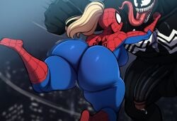 1boy 1girls alternate_universe battle big_penis black_body blonde_hair curvaceous curvy female fight genderswap_(mtf) huge_cock imminent_rape imminent_sex large_breasts marvel marvel_comics mullon penis rule_63 spider-girl spider-man spider-man_(series) thick_thighs venom_(marvel) voluptuous voluptuous_female wide_hips