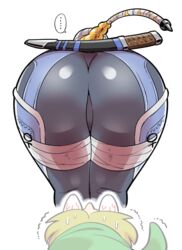 1boy 1girls bandages bent_over big_butt blonde_hair bottom_heavy bubble_butt butt butt_focus butt_up doboshiru fat_ass female heart-shaped_butt link male ponytail round_ass sheath sheik shiny_butt super_smash_bros. super_smash_bros._ultimate sweat the_legend_of_zelda thick_butt thick_legs thick_thighs veins