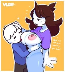 breasts jaiden jaiden_animations nipples shirt_up sucking_nipples yellow_background