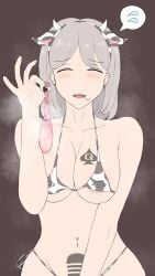 1girls bikini cow_print cow_print_bikini large_breasts netorare original original_character queen_of_spades used_condom vwvvw wedding_ring