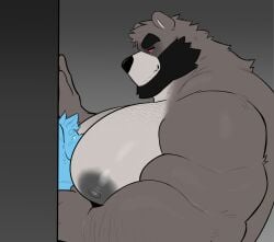 anthro bara bara_tiddies bara_tits barazoku bear beard between_pecs big_pecs facial_hair furry gruff_(milkblend) male male_only milkblend muscles muscular nude pecs pressed_against pressed_against_wall size_difference ursid ursine