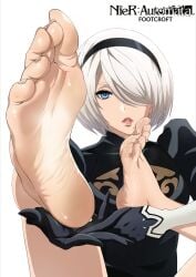 android feet feet_focus feet_up foot_fetish foot_focus footcroft nier:_automata saliva saliva_on_foot white_hair yorha_2b