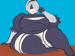 1girls bbw belly big_belly big_breasts blindfold breasts clothed clothing fat fat_thighs female female_only gluttony_witch hairband light-skinned_female light_skin nier nier:_automata obese overweight short_hair solo thick_thighs white_hair yorha_2b