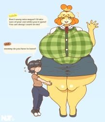 1boy 1girls animal_crossing anthro bigger_female dhwjd0315 isabelle_(animal_crossing) size_difference smaller_male tagme