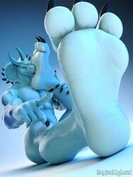 2025 3:4 3_toes 3d_(artwork) absurd_res anthro big_feet blue_body blue_eyes blue_scales cobra digital_media_(artwork) feet foot_fetish foot_focus foot_lick foot_on_face foot_play genitals gesture hand_gesture hi_res huge_feet kane_(magicallylewd) licking looking_at_viewer magicallylewd male muscular muscular_male penis pointing reptile scales scalie snake solo toes tongue