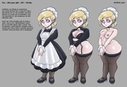 anikiki_kun bell biography blonde_hair blue_eyes bra breasts choker female garter_straps maid maid_uniform oc original_character reference_image shoes shortstack thick_thighs thighhighs underwear