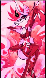 1girls 4_arms arm_stretch arm_towards_viewer arms_on_head back_length_hair beelzebub_(helluva_boss) canid_demon canid_humanoid canine_ears canine_humanoid deadly_sins demon demon_girl demon_lord devil dog_humanoid female female_focus female_only fox_humanoid helluva_boss long_hair looking_at_viewer naked naked_female nude nude_female official_art on_back pink pink_body pink_fur pink_hair poster queen_bee-lzebub_(helluva_boss) ribbon ribbon_bikini ribbon_bondage ribbon_bra ribbon_panties solo solo_female solo_focus valentine's_day white_hair