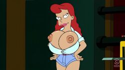 1girls big_breasts breasts edit edited futurama large_breasts long_hair looking_at_viewer nerota nipples no_bra red_hair screencap screenshot screenshot_edit solo upscaled