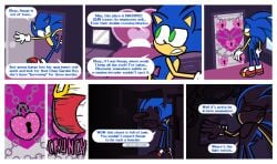 1boy before_transformation blue_body comic dialogue door frost-lock gloves hedgehog hedgehog_humanoid lock locks male male_only red_shoes sega shoes sonic_(series) sonic_the_hedgehog sonic_the_hedgehog_(series) spiked_hair spikes standing story transformation white_gloves