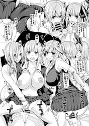 5girls blowjob censored chinese_text cowgirl_position fellatio go-toubun_no_hanayome hand_on_belly headphones headphones_around_neck nakano_ichika nakano_itsuki nakano_miku nakano_nino nakano_yotsuba quintuplets sisters uesugi_fuutarou