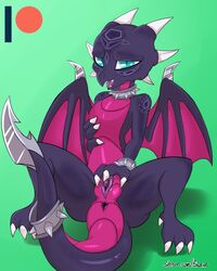 2019 absurd_res activision anus armor bindings bodily_fluids bracers collar cynder dragon female genital_fluids hi_res pussy pussy_juice saurian_(artist) solo spreading spyro_the_dragon video_games