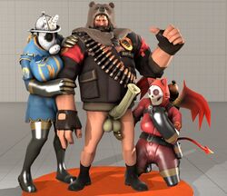 1boy 2girls 3d albanyfucker big_penis boots cat_ears demon_girl demon_tail demon_wings fempyro gloves head_dress heavy_weapons_guy horsecock male pants_removed penis pyro shirt skull team_fortress_2 thigh_boots tight_clothing valve wings