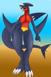 1girls anthro anthrofied breasts dragon eye_contact feet female garchomp hi_res looking_at_viewer marine nintendo nipples open_mouth pokémon_(species) pokemon pokemon_(species) pokemon_dppt pokemorph pussy rorrek scalie shark sharp_teeth simple_background solo tail teeth thick_thighs thigh_gap tongue tongue_out video_games wide_hips