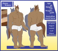 5_toes anthro biceps brown_body brown_eyes brown_hair clothing equid equine facial_hair front_view hair henry_waters horse male male_only mammal muscular navel nipples pecs rear_view ritts simple_background solo toes white_background