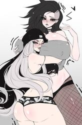 ass_cleavage black_lipstick breast_grab butt_crack female_only goth hug okioppai pandora_(okioppai) yuri