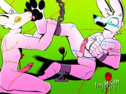 2019 4_toes anthro ass balls blush bodypaint bondage bound canid canine canis closed_eyes digital_media_(artwork) domestic_dog duo erection face_paint feet fingers flower foot_fetish foot_lick foreplay fur green_eyes halloween hi_res holidays humanoid_penis licking male male/male male_only mammal nipples nude pawpads paws penis plant rose_(flower) sex shackles signature simple_background skull_face_paint smile tickling tigertooth toes tongue tongue_out white_balls