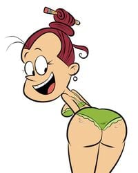 1girls 2017 agnes_johnson ass bent_over bra earrings female hair_bun happy nickelodeon panties pencil red_hair scobionicle99 sideboob smile straight_hair the_loud_house white_background