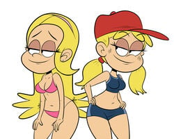 2girls aged_up bikini cleavage female female_only half-closed_eyes lana_loud lola_loud multiple_females multiple_girls siblings sisters straight_hair the_loud_house twincest twins wide_hips yuri