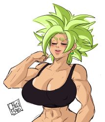 1girls abs dragon_ball_super female female_only fitness fusion kefla legendary_super_saiyan muscle muscle_girl muscular muscular_female potara_earrings solo universe_6/universe_7 universe_6_girls