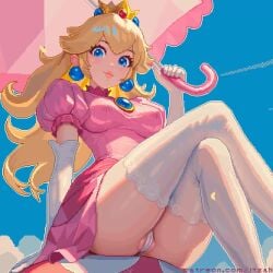 1girls animated ass blonde_hair blue_eyes breasts cameltoe clothing crossed_legs dress female female_only itzah legs_crossed long_hair looking_at_viewer looking_down mario_(series) mushroom nintendo outdoors panties partially_visible_vulva pixel_art princess_peach shorter_than_10_seconds shorter_than_30_seconds sitting solo solo_female stockings super_mario_bros. tagme thighhighs thighs upskirt video