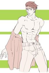 1boy diamond_is_unbreakable jojo's_bizarre_adventure male male_nipples male_only muscular_male pecs rohan_kishibe solo