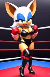 ai_generated bat_ears big_breasts bodysuit condorenox7 furry furry_female rouge_the_bat sonic_(series) wrestler wrestling wrestling_outfit wrestling_ring