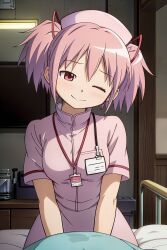 1girls 2023 ai_generated blush blush_lines blushing goodmorningmado looking_at_viewer madoka_kaname mahou_shoujo_madoka_magica nurse nurse_cap nurse_uniform pink_eyes pink_hair puella_magi_madoka_magica red_ribbon ribbon smile smiling smiling_at_viewer solo solo_female solo_focus young