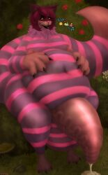 absurd_res alice_in_wonderland anthro ass balls belly_rub big_balls big_butt big_hands big_penis bodily_fluids cheshire_cat chest_tuft claws cum digestion disney emoji felid feline flower forest fungus fur genital_fluids genitals grass half-erect hi_res huge_balls huge_butt huge_cock hyper hyper_genitalia hyper_penis implied_snuff killergrizzly kiss_mark leaking_cum lips machine male mammal markings moobs navel nipples obese obese_male oral_vore overweight overweight_male penis pink_body pink_fur plant rose_(flower) shredder_(machine) singing sitting solo stomach_bulge striped_markings stripes thick_foreskin thick_lips tree tuft vein veiny_penis vore whiskers woodchipper yellow_eyes