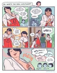 1boy 3girls barbell_piercing breasts comedy comic female fumie_(softending) funny keiko_(softending) male megumi_(softending) multiple_girls nao_(softending) nipple_piercing one_breast_out shrine_maiden softending yuuto_(softending)