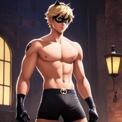 adrien_agreste ai_generated blonde_hair bulge bulge_under_clothes cat_noir chat_noir eye_mask green_eyes male male_only miraculous_ladybug solo solo_male