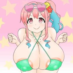 animated big_breasts blue_hair breasts breasts_focus color female female_only gif gyaru hozuki_kaede multicolored_hair onii-chan_wa_oshimai! pink_hair shaking_breasts sunglasses sunglasses_on_head swinging_breasts tagme