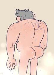 ass disney everyone_is_so_mean_2_me gravity_falls grey_hair grunkle_stan male_only naked nude old_man shower solo stanley_pines steam suggestive tagme tagme_(artist) tattoo thick_ass thighs