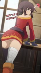 1girls ? ass ass_focus bent_over_table boots casual casual_exposure crossed_legs exposed_ass kono_subarashii_sekai_ni_shukufuku_wo! megumin no_panties peeping skirt skirt_lift skirt_up solo thigh_highs thighhighs thighs upskirt zukafu_shimoto