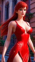 1girls 1woman 3d 3d_(artwork) ai_art ai_generated big_breasts breasts catoon coconut disney elsacorinthiana female female_only green_eyes high_quality horny low_cut_dress marvel marvel_cinematic_universe marvel_comics mary_jane_watson navel nude_female nudist nudity outdoor_nudity patreon patreon_link patreon_url posing red_dress red_hair semi-naked semi_naked semi_nude skinny skinny_girl spider-man_(series) standing thin thin_body thin_female walking white_skin