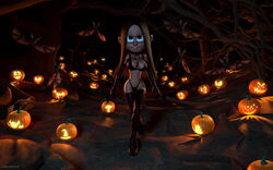 1girls 3d bare_shoulders bat big_breasts bikini bikini_bottom bikini_top boots brown_hair busty choker cleavage cosplay curvy detailed_background elbow_gloves female female_only front_view gloves green_eyes halloween holding_object hourglass_figure human kondaspeter long_hair looking_at_viewer night outdoor outside pose posing shadow shiny shiny_skin solo sword vivi_(kondaspeter) voluptuous walking wide_hips