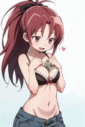 1girls ai_generated breasts cash goodmorningmado human human_only long_hair mahou_shoujo_madoka_magica money ponytail puella_magi_madoka_magica red_eyes red_hair sakura_kyouko small_breasts solo solo_female solo_focus