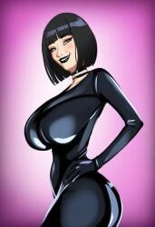 ai_generated bob_cut cougar curvy_figure curvy_hips female_only goth_girl huge_breasts latex_suit mature_female milf posing tagme