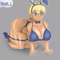 artist_signature big_ass big_breasts bikini bunny_ears comission doggy_style haaus_b high_heels muscular nikumi_mito pantyhose shokugeki_no_souma solo solo_female