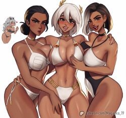 2024 4girls antonia_(fortnite) aphrodite aphrodite_(fortnite) big_breasts bikini black_hair blush breasts clara_(fortnite) cleavage dark-skinned_female dark_skin epic_games female female_focus female_only fortnite highres huge_breasts large_breasts long_hair magaska19 multiple_girls nisha_(fortnite) one_piece_swimsuit pinup short_hair simple_background tan_skin white_hair yuri