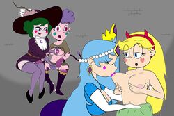 3:2 4girls bad_parenting being_watched blonde_hair blue_eyes blue_hair bodily_fluids bottomwear breast_grab breast_sucking breasts cleavage closed_eyes clothed clothing daughter disney disney_channel dress ear_piercing eclipsa_butterfly exposed_breasts female female/female female_only finger_fuck fingering footwear green_hair grey_background grey_eyes hair hand_on_breast hat headgear headwear heart hi_res human humanoid incest lactating legwear looking_at_another mammal meteora_butterfly moon_butterfly mother mother_and_child mother_and_daughter multiple_girls mutual_masturbation navel nipples open_mouth parent parent_and_child piercing purple_eyes purple_hair shirt shoes simple_background skirt smooth_skin star_butterfly star_vs_the_forces_of_evil stockings stripes sucking thigh_highs tinydevilhorns tinydevilhorns_(artist) topless topwear vaginal_penetration voyeur yuri