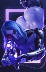 1girls 3d ass big_ass big_breasts blizzard_entertainment breasts cameltoe exposed_breasts female female_only looking_at_viewer nipples overwatch overwatch_2 purple_hair purple_skin ravelent solo thick_thighs widowmaker