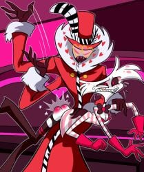 abusive_relationship angel_dust_(hazbin_hotel) arkham-insanity crying demons gay hazbin_hotel moth_humanoid otk_spanking pimp pink_and_white porn_star spanking spider_humanoid valentino_(hazbin_hotel)