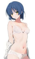 1girls arms_behind_back belly belly_button blue_eyebrows blue_hair blue_hair_female blunt_bangs blush blushing_at_viewer blushing_female bocchi_the_rock! bowl_cut bra breasts cleavage collarbone dot_nose embarrassed embarrassed_female eyebrows_visible_through_hair female female_focus female_only frilled_bra frilled_panties frilled_underwear gin00 green_eyes green_eyes_female groin hair_pin hairpin hairpins half_naked half_nude hands_behind_back head_tilt high_resolution high_school_student highres lace_bra lace_panties lace_underwear laced_bra laced_panties laced_underwear lean_body lean_figure legs light-skined_female light-skinned light-skinned_female light_skin light_skin_female light_skinned light_skinned_female looking_at_viewer medium_breasts medium_hair mole mole_under_eye navel nervous nervous_expression nervous_face nervous_female panties petite petite_body petite_breasts petite_female petite_girl ribbon_bra ribbon_panties school_girl shiny_arms shiny_belly shiny_hair shiny_legs shiny_shoulders shiny_skin shiny_thighs short_hair shoulders shy shy_expression simple_background slender_body slender_waist slim_girl slim_waist small_breasts solo standing teen_girl teenage_girl teenager thick_thighs thighs thin_waist tilted_head underboob underwear upper_body v-line white-skinned_female white_background white_bra white_panties white_skin white_underwear wide_hips yamada_ryou